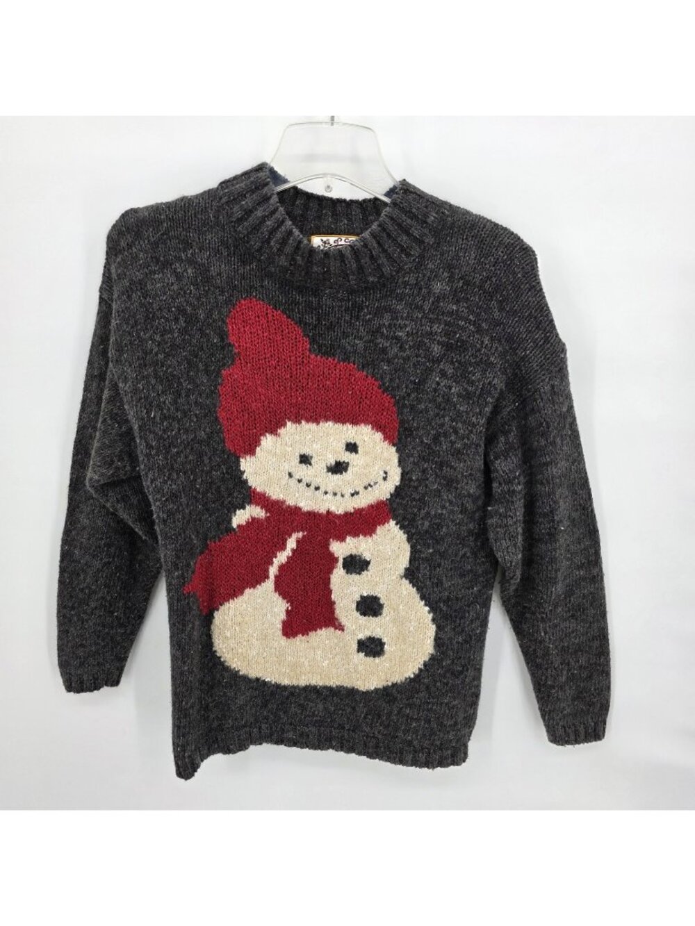 Vintage Heirloom Collectibles Sweater Women L Gray Snowman Christmas Winter Knit